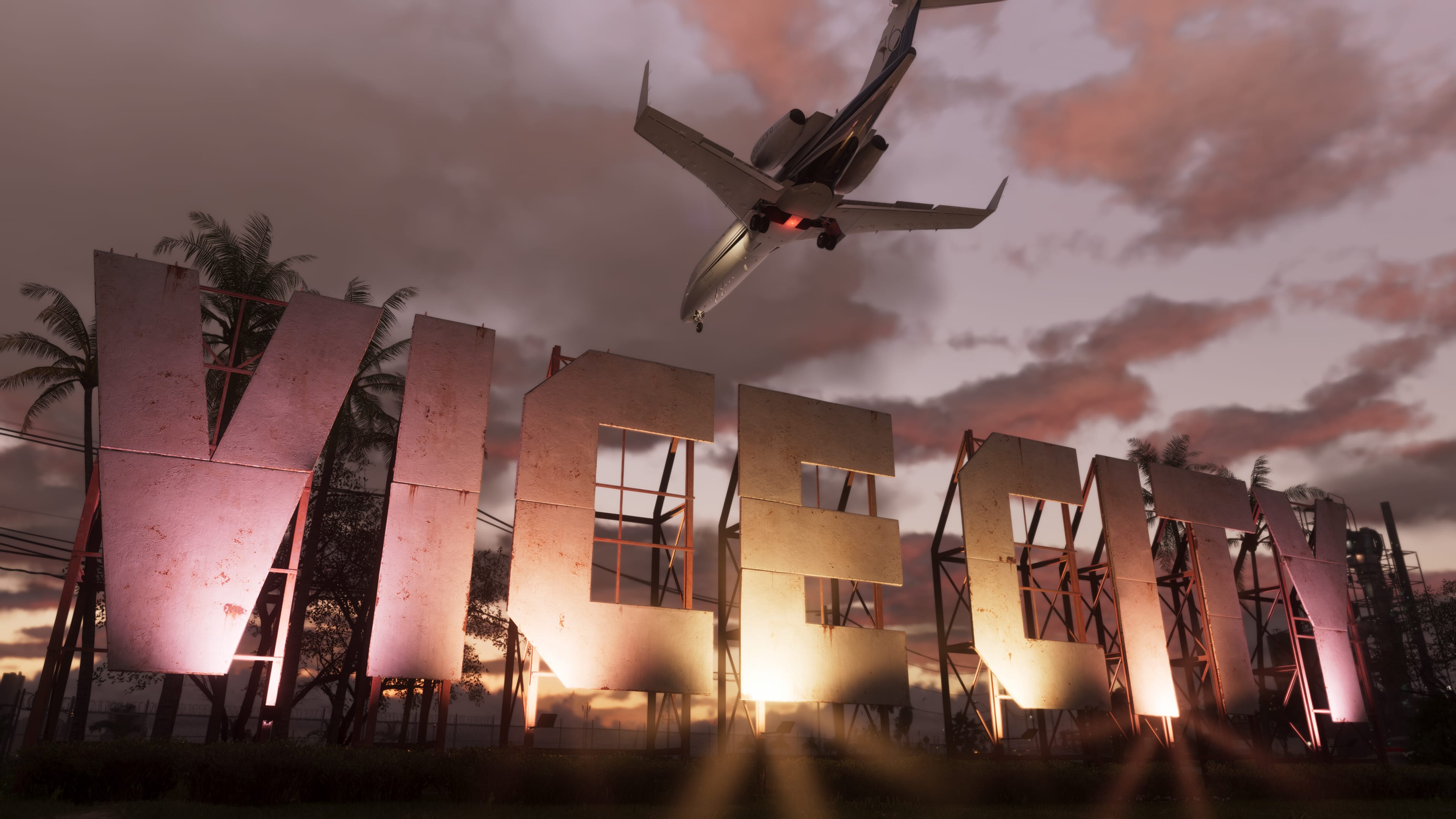 A Jet Flies Over the Vice City Sign